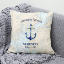 Boat Name and Anchor Welcome Aboard Chesapeake Bay Outdoor Pillow