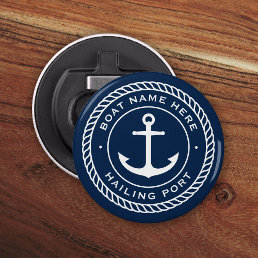 Boat name and hailing port anchor rope border bottle opener