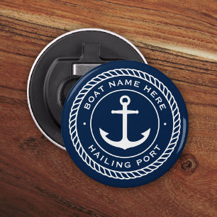Boat name and hailing port anchor rope border bottle opener