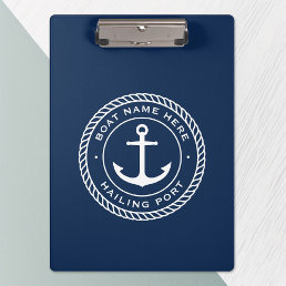 Boat name and hailing port anchor rope border clipboard