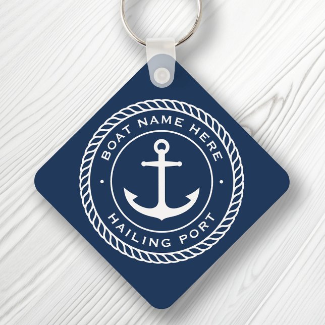 Boat name and hailing port anchor rope border keychain (Creator Uploaded)