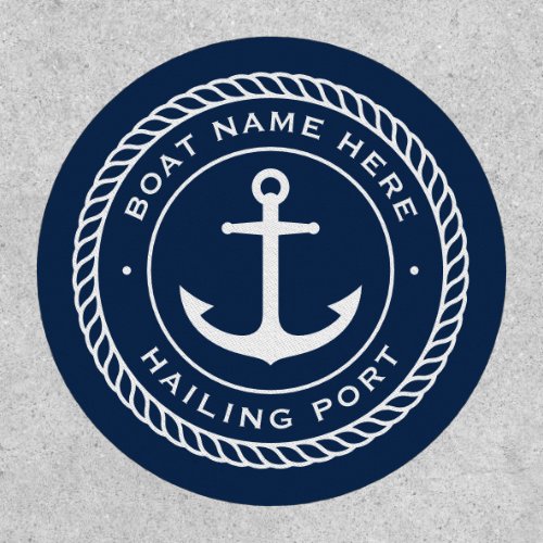 Boat name and hailing port anchor rope border patch