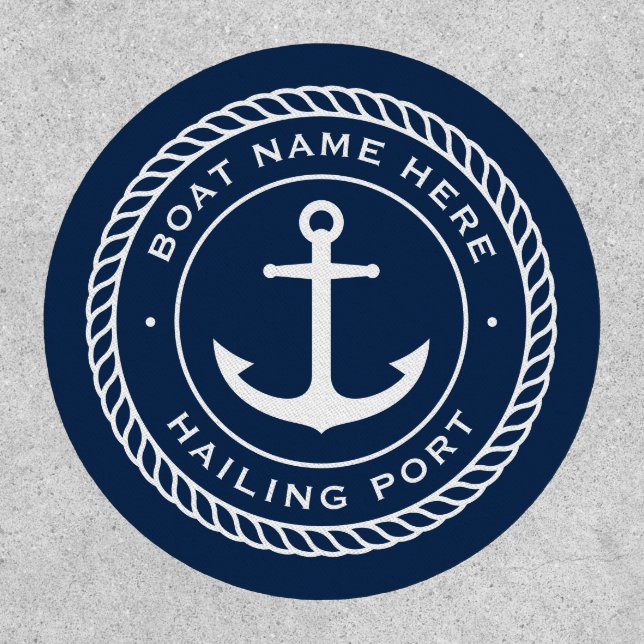 Boat name and hailing port anchor rope border patch (Front)