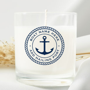 Boat name and hailing port anchor rope border scented candle