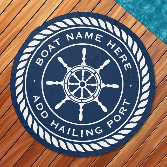 Boat name and hailing port nautical ship's wheel beach towel  (Boat name and hailing port nautical ship's wheel beach towel)