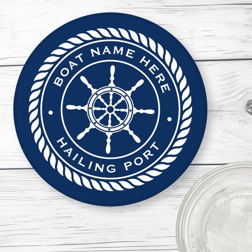 Boat name and hailing port nautical ships wheel coaster set