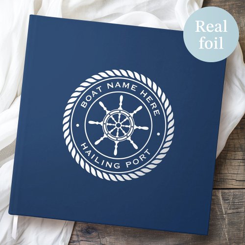 Boat name and hailing port nautical ships wheel foil guest book 