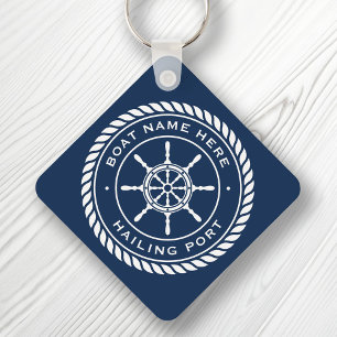 Boat name and hailing port nautical ship's wheel k keychain