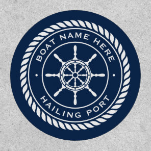 Boat name and hailing port nautical ship's wheel patch