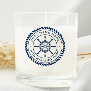 Boat name and hailing port nautical ship's wheel scented candle