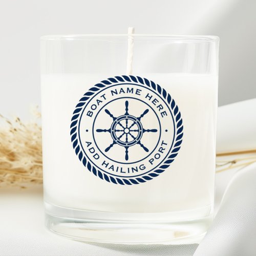 Boat name and hailing port nautical ships wheel scented candle