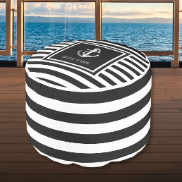 Boat Name Black White Striped Nautical Anchor Pouf