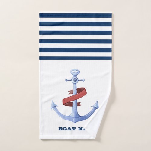 Boat NameBlue Anchor  Navy Blue White Striped Bath Towel Set