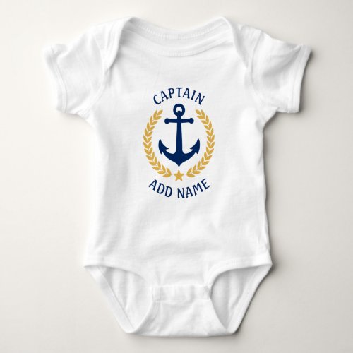 Boat Name Captain Anchor Gold Laurel Leaves Star Baby Bodysuit