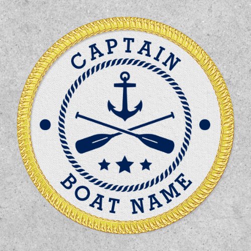 Boat Name Captain Anchor Oars Stars Navy Gold Patch