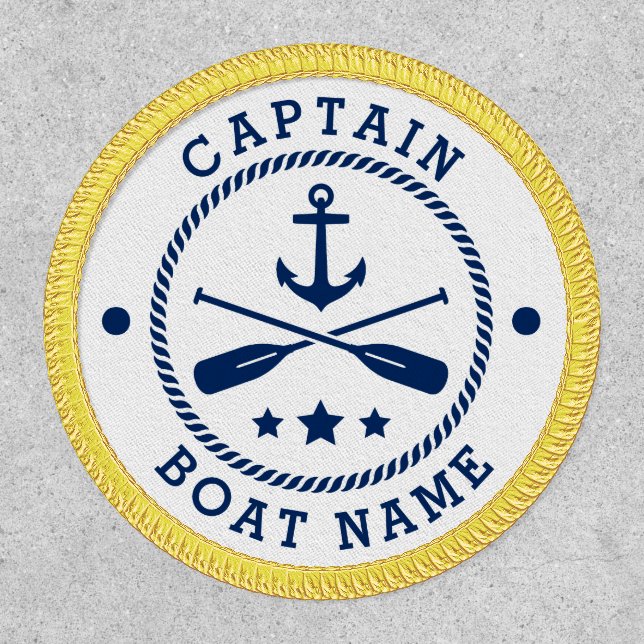 Boat Name Captain Anchor Oars Stars Navy Gold Patch (Front)