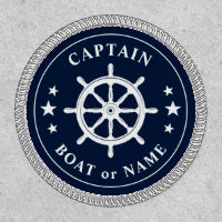 Boat Name Captain Helm Wheel Stars Blue White
