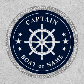 Boat Name Captain Helm Wheel Stars Blue White Patch