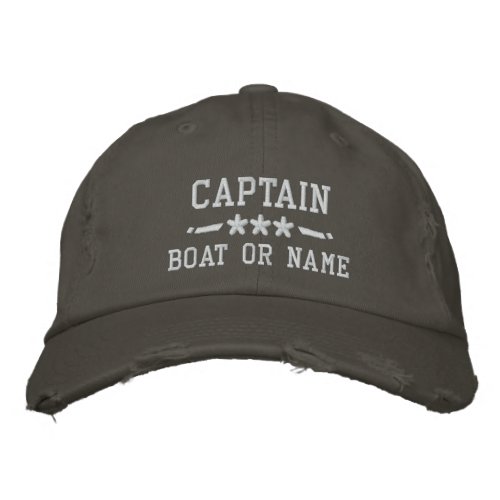 Boat Name Captain Nautical Stars Distressed Gray Embroidered Baseball Cap