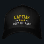 Boat Name Captain Nautical Stars Gold Silver Black Embroidered Baseball Cap<br><div class="desc">Sail in style with a personalized black with gold and silver embroidered hat featuring your Captain rank or other title,  your Name or Boat Name and stars. Several cap and thread colors to choose from. Makes a great custom gift for Fathers day,  Mothers day or any occasion.</div>