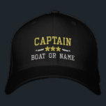 Boat Name Captain Nautical Stars Gold Silver Black Embroidered Baseball Cap<br><div class="desc">Sail in style with a personalized black with gold and silver embroidered hat featuring your Captain rank or other title,  your Name or Boat Name and stars. Several cap and thread colors to choose from. Makes a great custom gift for Fathers day,  Mothers day or any occasion.</div>