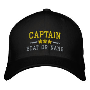 Boat Name Captain Nautical Stars Gold Silver Black Embroidered Baseball Cap