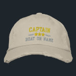 Boat Name Captain Nautical Stars Gold Silver Khaki Embroidered Baseball Cap<br><div class="desc">Sail in style with a khaki personalized embroidered hat featuring your Captain rank or other title,  your Name or Boat Name and stars. Several cap and thread colors to choose from. Makes a great custom gift for Fathers day,  Mothers day or any occasion.</div>