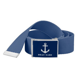 Boat Name Classic Nautical Anchor Navy Blue Belt