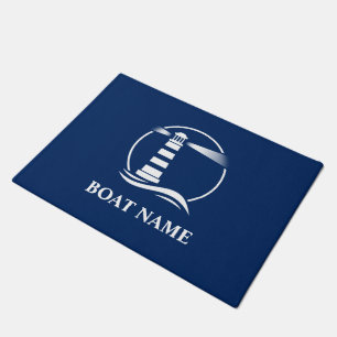 Boat Name Classic Nautical Lighthouse Navy Blue Doormat
