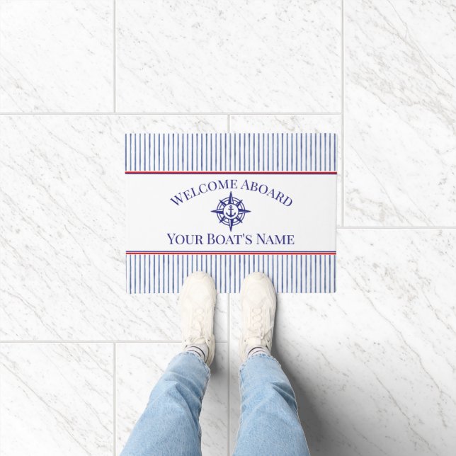 Boat Name Compass Rose Nautical Anchor Doormat (Indoor)
