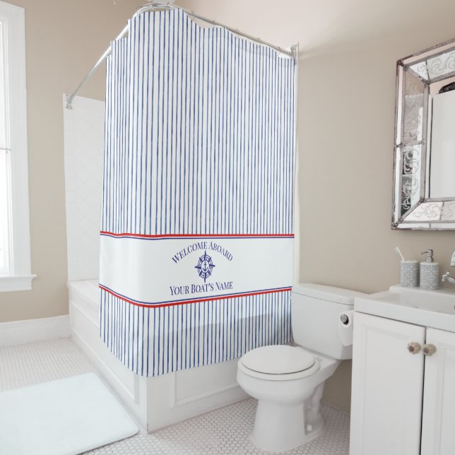 Boat Name Compass Rose Nautical Anchor  Shower Curtain (In Situ)