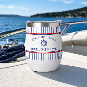 Boat Name Compass Rose Nautical Anchor Thermal Wine Tumbler