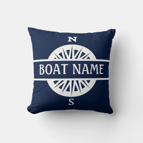 Boat Name Compass Throw Pillow