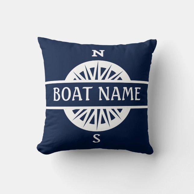 Boat Name Compass Throw Pillow (Front)