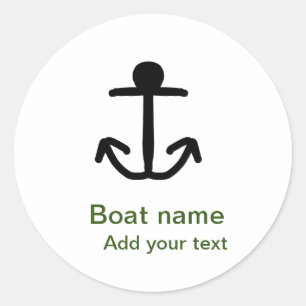 Boat name custom anchor sailing summer add text classic round sticker