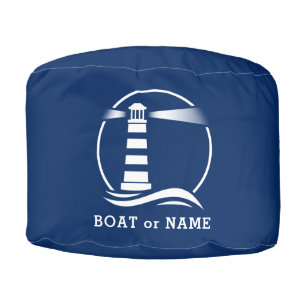 Boat Name Family Name Lighthouse Waves Navy Blue Pouf