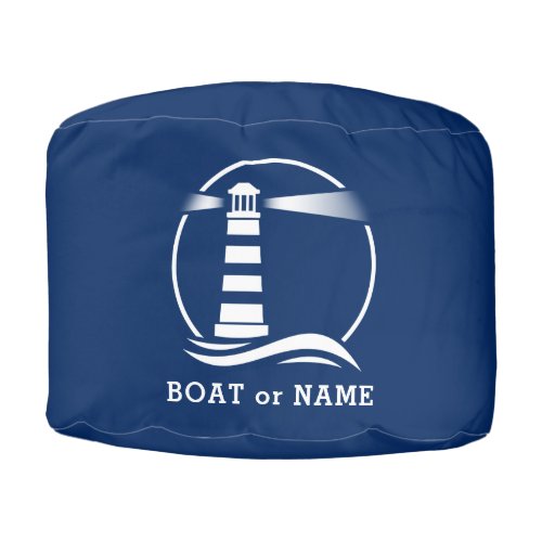 Boat Name Family Name Lighthouse Waves Navy Blue Pouf