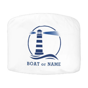 Boat Name Family Name Lighthouse Waves White Blue Pouf