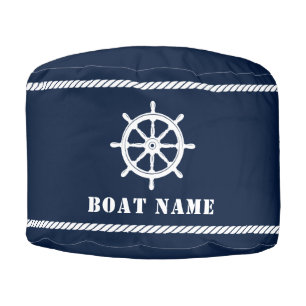 Boat Name Family Name Nautical Ship Helm Deep Blue Pouf