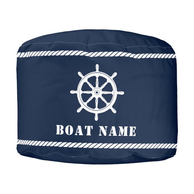 Boat Name Family Name Nautical Ship Helm Deep Blue Pouf (Front)