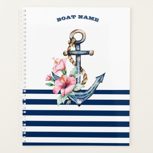  Boat NameFloral Anchor Navy Blue Stripes   Planner