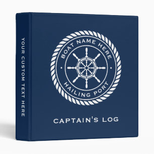 Boat name hailing port ship's wheel rope border 3 ring binder