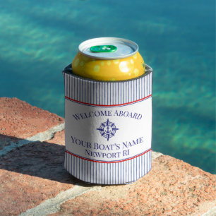 Boat Name Home Port Compass Rose Anchor Can Cooler