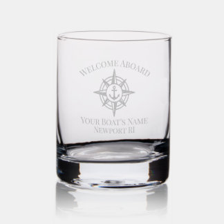 Boat Name Home Port Compass Rose Anchor Rocks Glass