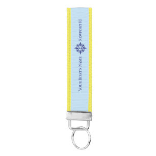 Boat Name Home Port Compass Rose Anchor Wrist Keychain