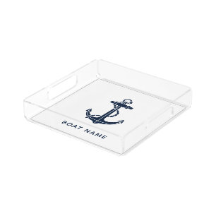 Boat Name Modern Nautical Anchor Swag Custom Acrylic Tray