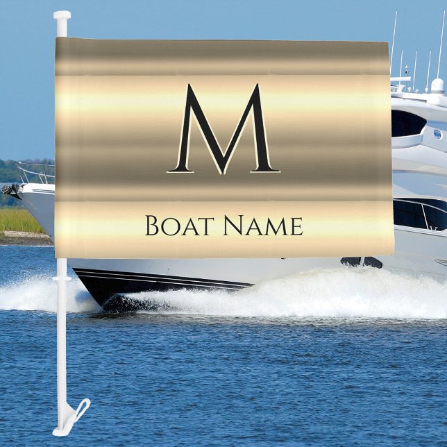 Boat Name & Monogram, Gold Bands  Car Flag (Creator Uploaded)