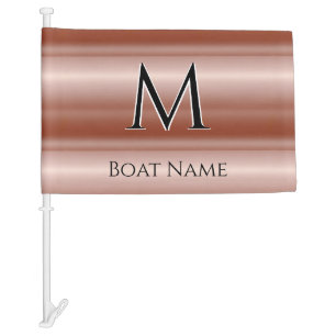 Boat Name & Monogram, Rose Gold Bands Car Flag