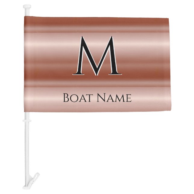 Boat Name & Monogram, Rose Gold Bands  Car Flag (Front)