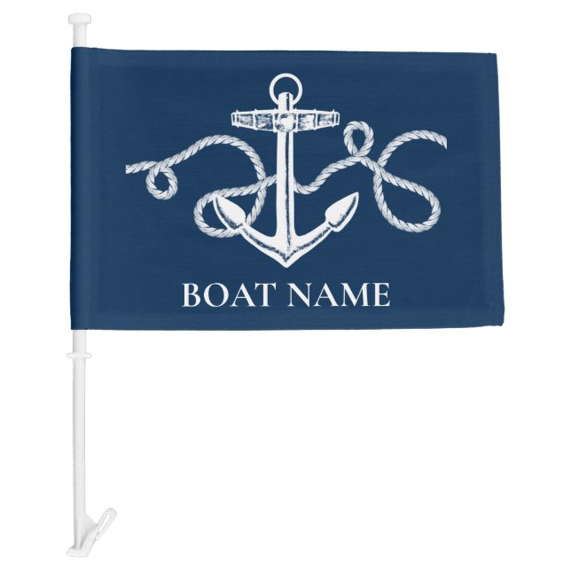 Boat Name Nautical Anchor and Rope Car Flag (Front)